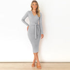 Slim Dress with V-Neck