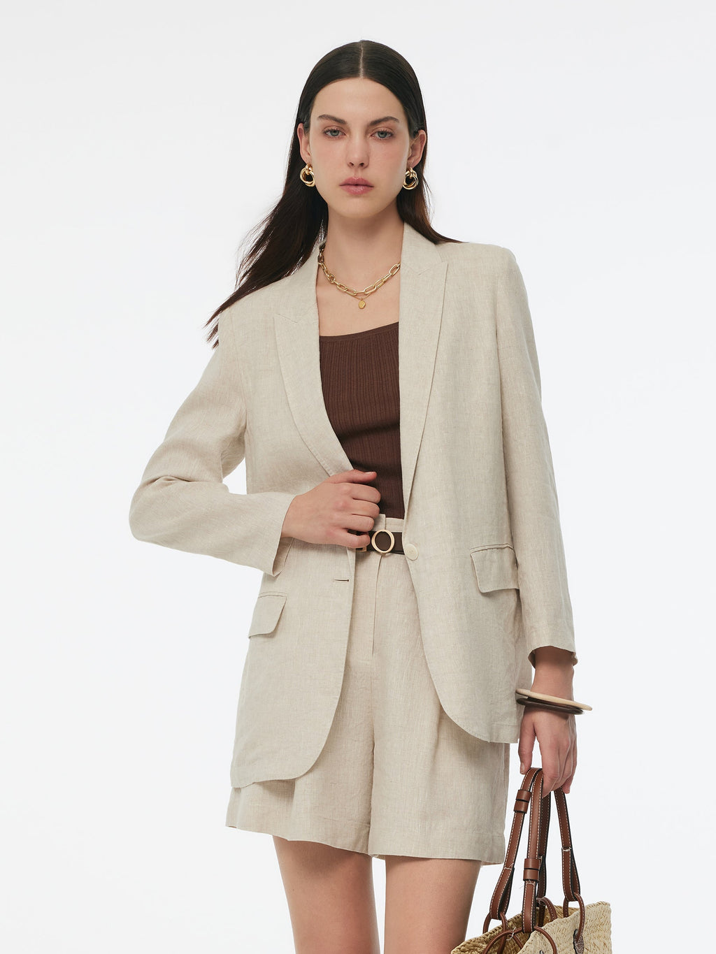 100% Linen Women's Jacket with Back Vent and One Button