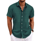 Niklas | Cotton linen striped short sleeve shirt