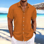 Niklas | Cotton linen striped short sleeve shirt