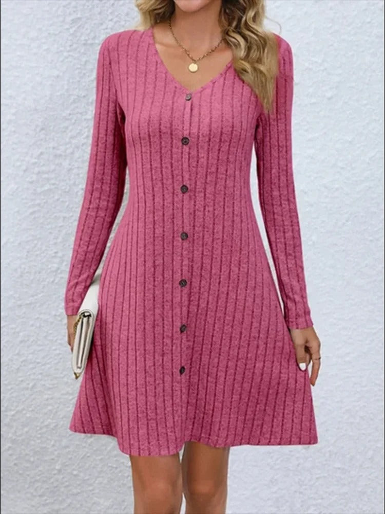 V-Neck Button-Down Dress