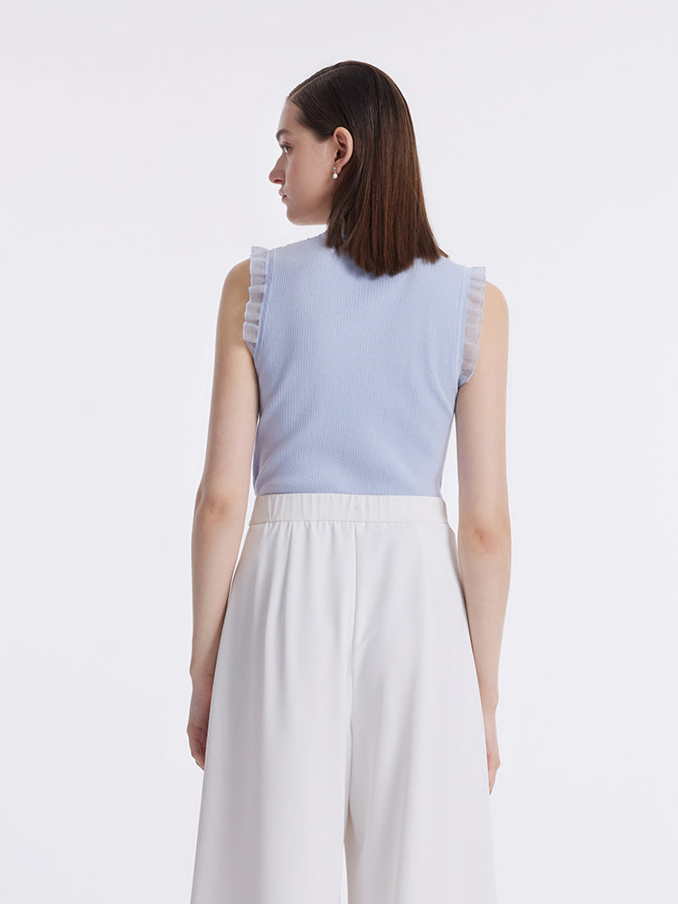 Women's Top with Ruffles Made from Tencel and Wool