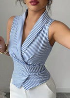 Rica | Sleeveless striped wrap top with lapel collar