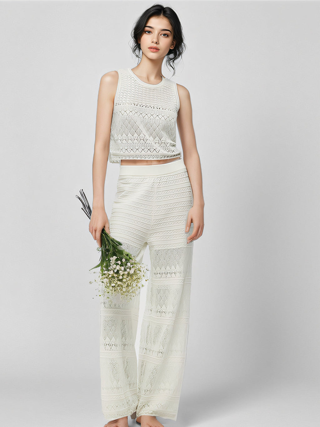 Cotton Top with Cut-Outs and Trousers - Two-Piece Set