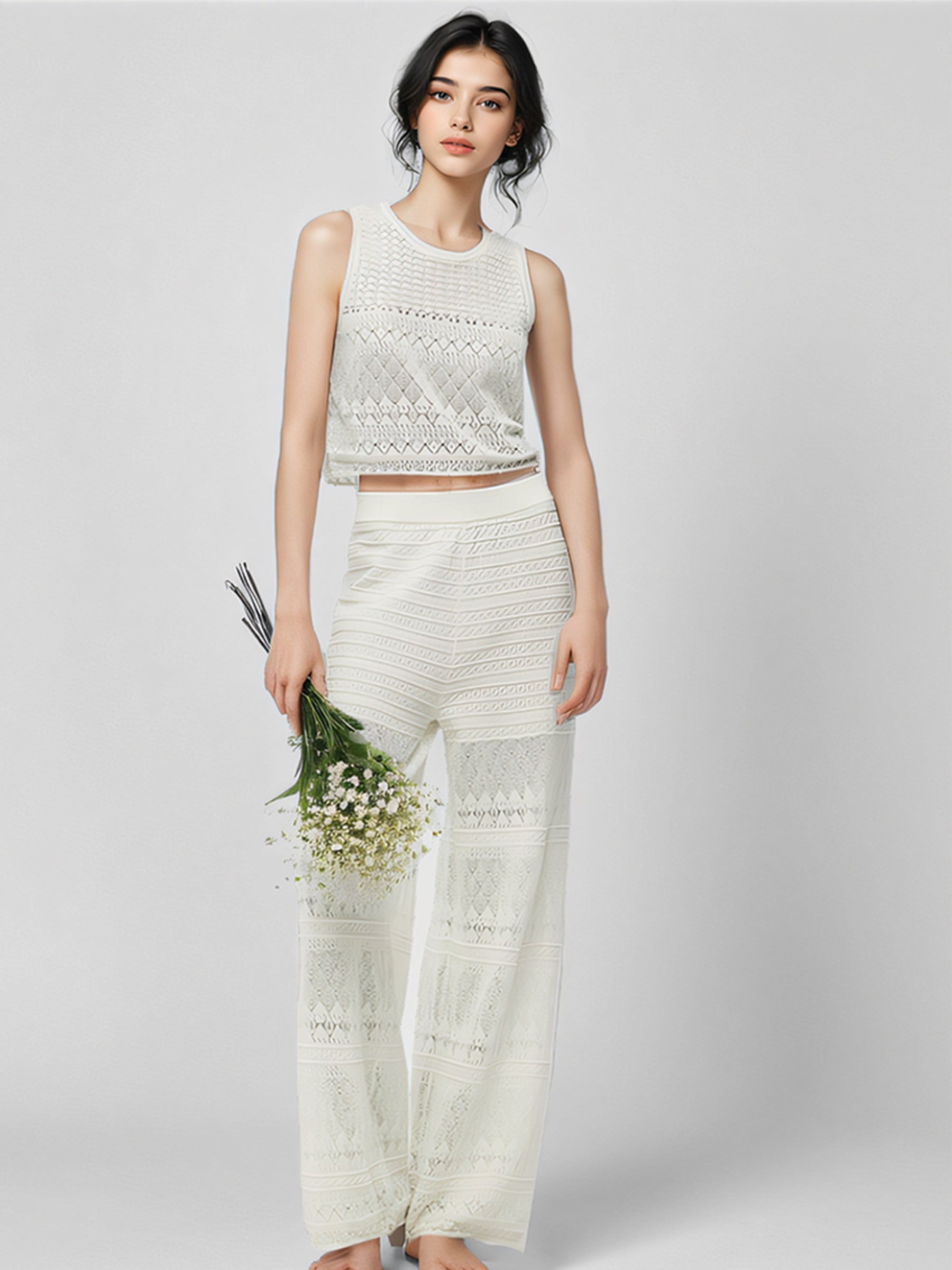 Cotton Top with Cut-Outs and Trousers - Two-Piece Set