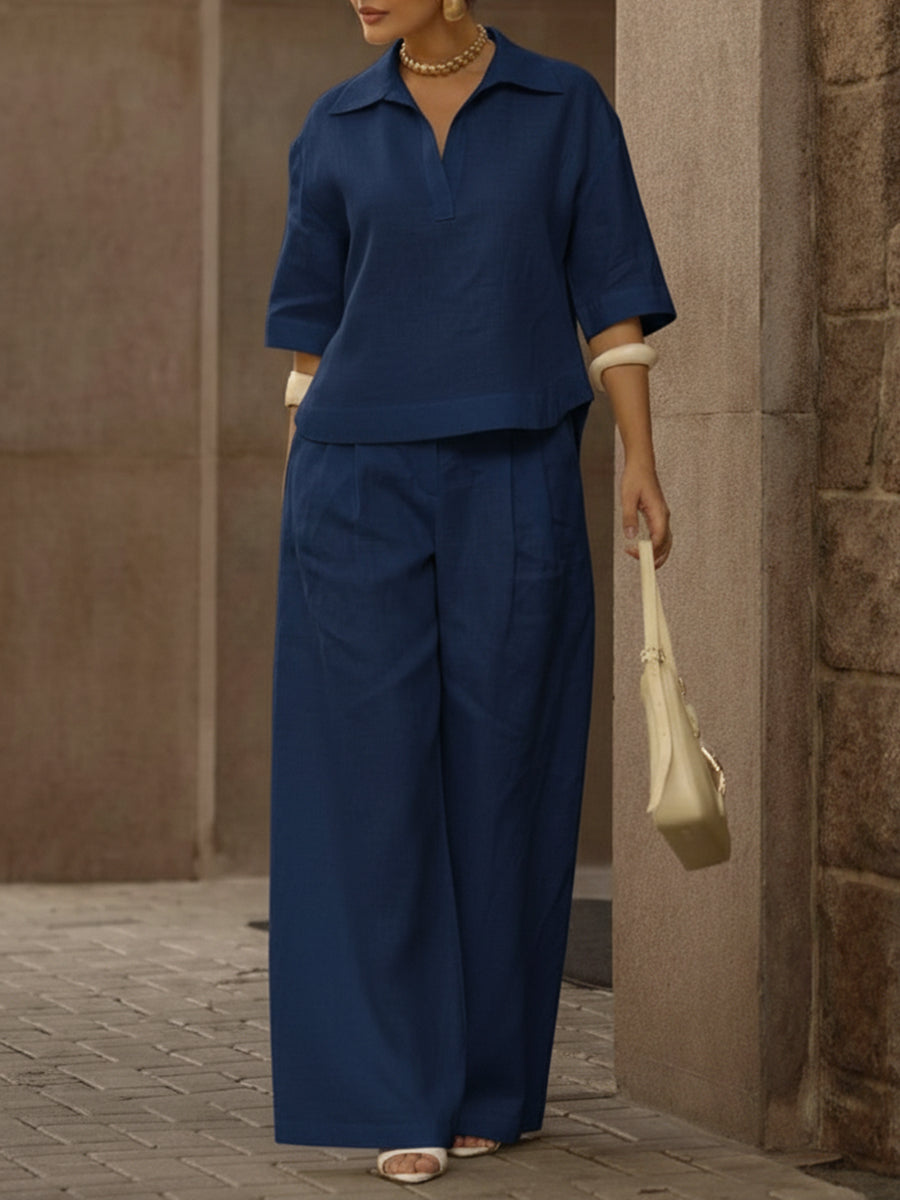 Monaa | Casual two-piece set with shirt and wide-leg pants
