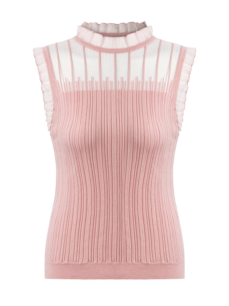 Women's Top with Ruffles Made from Tencel and Wool