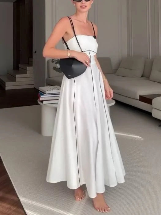 Clara | Black and white contrast sling maxi dress