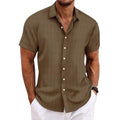 Niklas | Cotton linen striped short sleeve shirt