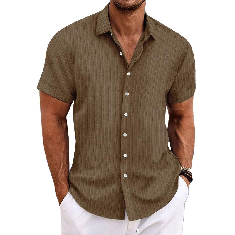 Niklas | Cotton linen striped short sleeve shirt