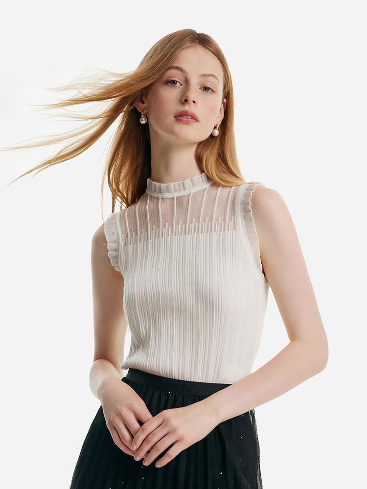 Women's Top with Ruffles Made from Tencel and Wool