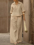 Monaa | Casual two-piece set with shirt and wide-leg pants