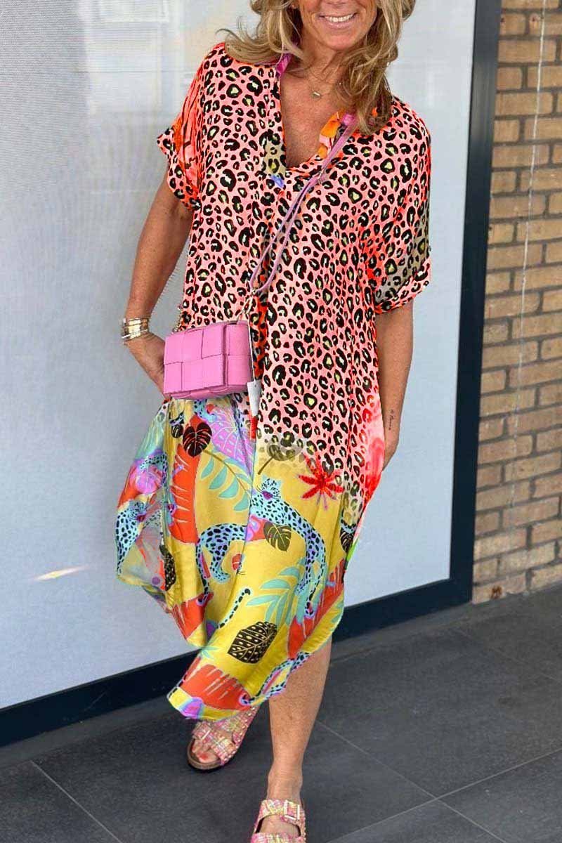 Phoebe - Casual Dress with Leopard Print and Short Sleeves