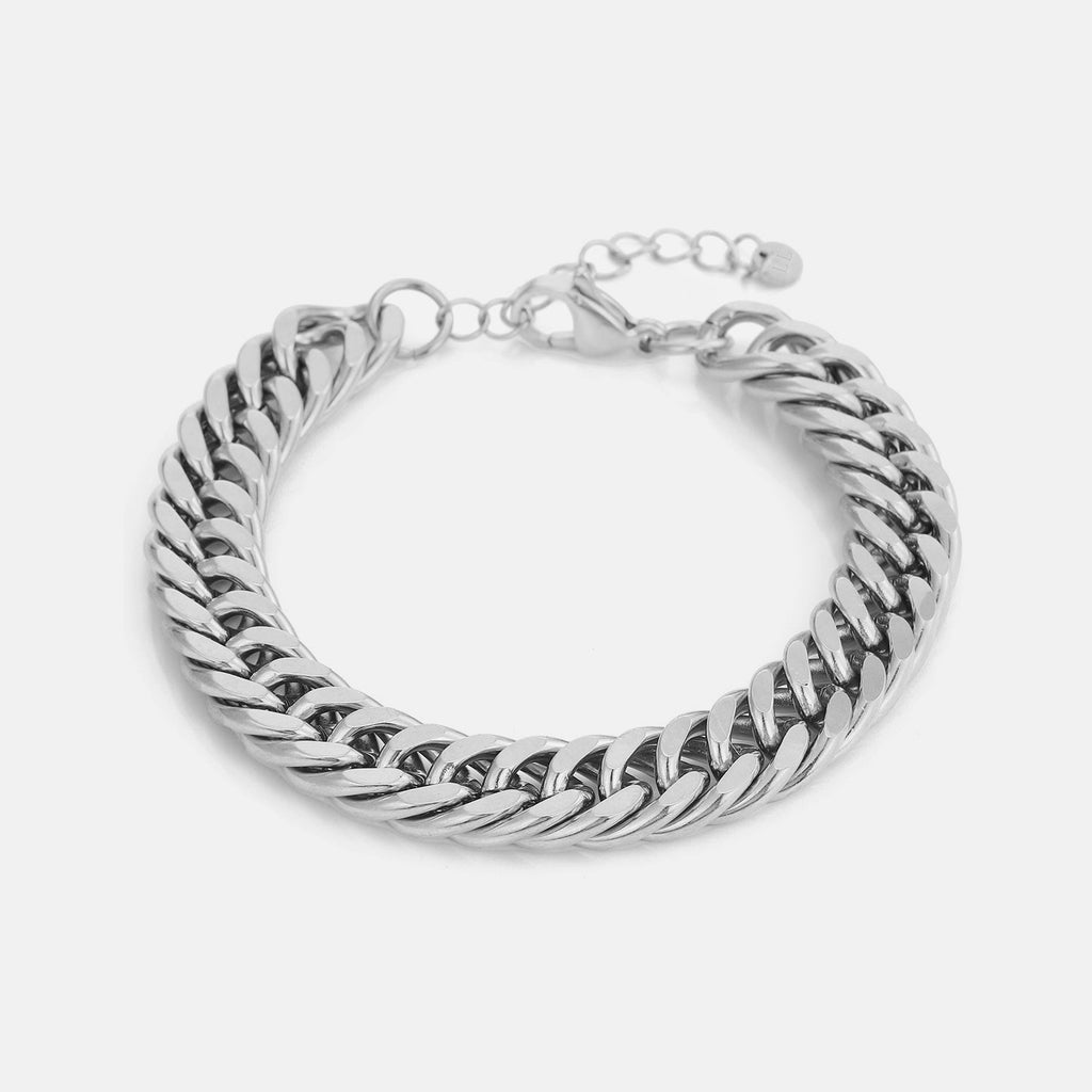James | Platte 10 mm Cubaanse Schakelarmband in Zilver
