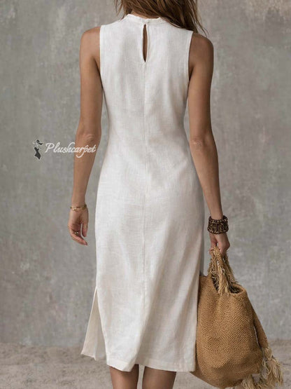 Fiora | Cotton linen midi dress with slit hem